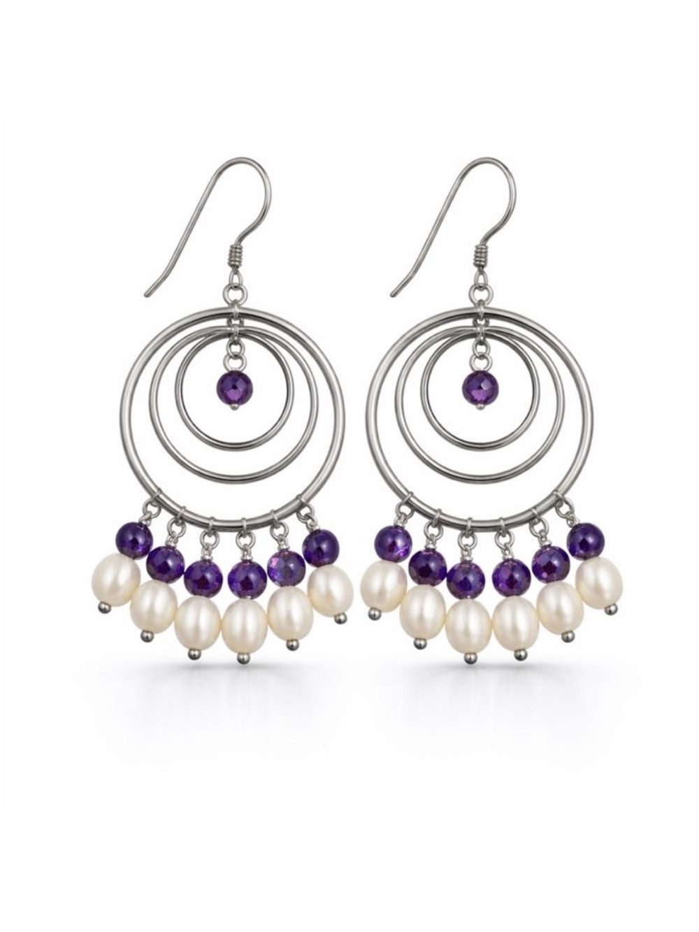 S925 Freshwater Pearl and Amethyst Gemstone Dangle Earrings